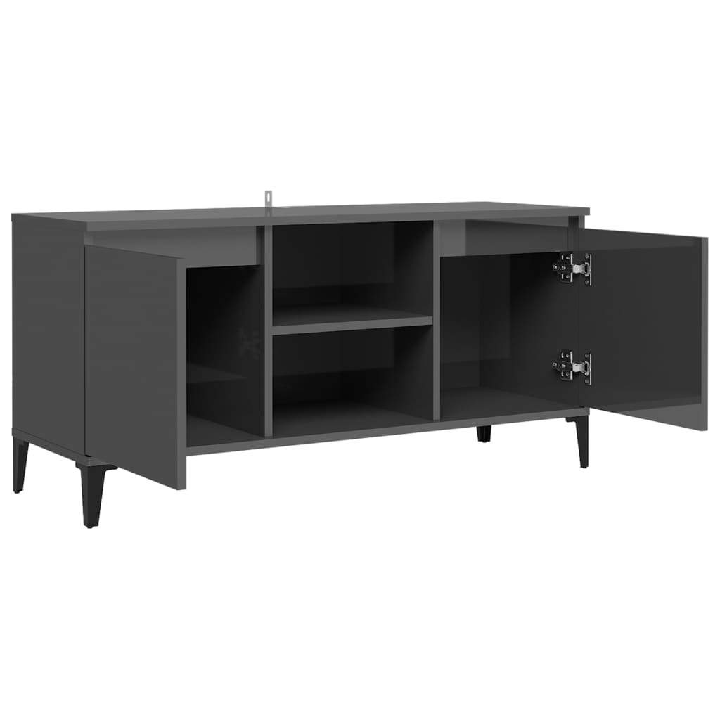 TV-Schrank mit Metallbeinen Hochglanz-Grau 103,5x35x50 cm