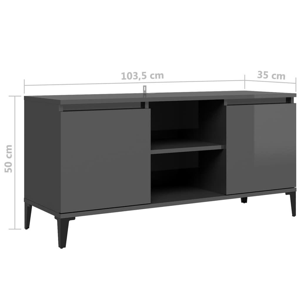 TV-Schrank mit Metallbeinen Hochglanz-Grau 103,5x35x50 cm