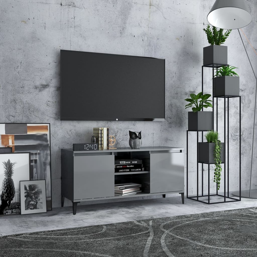 TV-Schrank mit Metallbeinen Hochglanz-Grau 103,5x35x50 cm