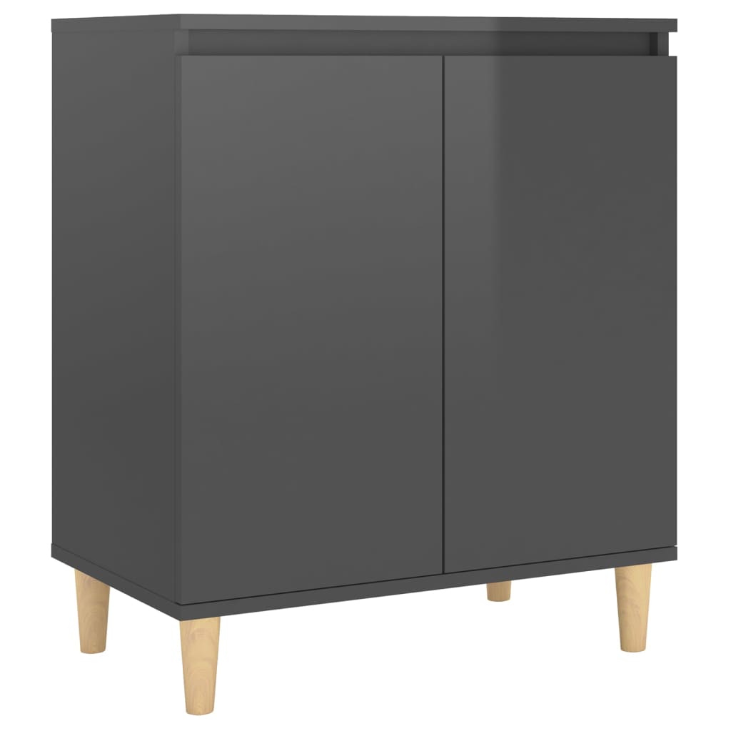Sideboard mit Massivholz-Beinen Hochglanz-Grau 60x35x70 cm