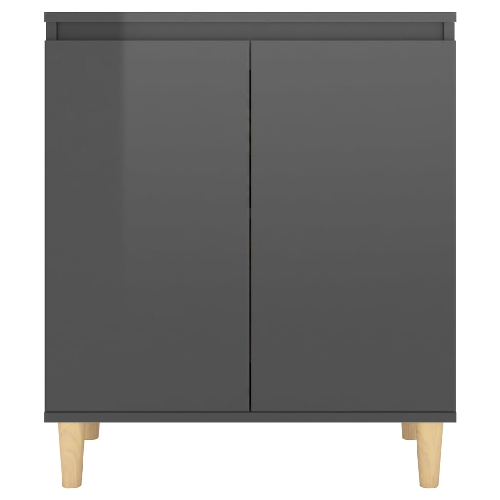 Sideboard mit Massivholz-Beinen Hochglanz-Grau 60x35x70 cm