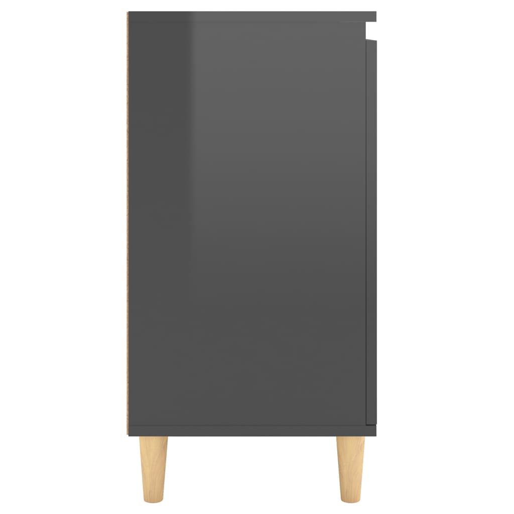 Sideboard mit Massivholz-Beinen Hochglanz-Grau 60x35x70 cm