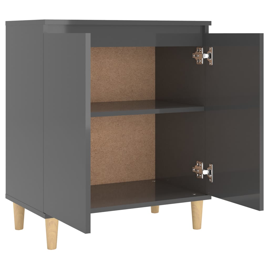 Sideboard mit Massivholz-Beinen Hochglanz-Grau 60x35x70 cm