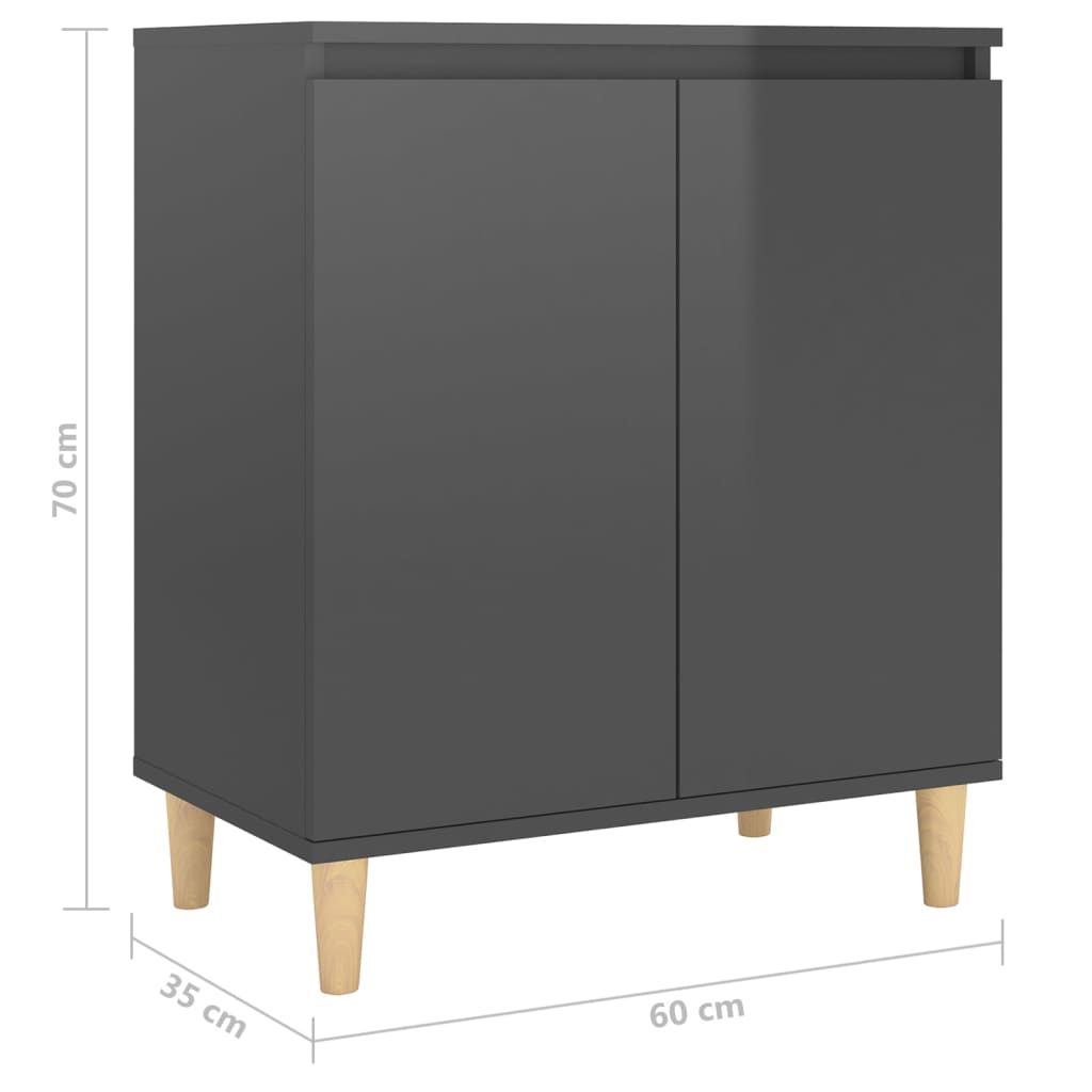Sideboard mit Massivholz-Beinen Hochglanz-Grau 60x35x70 cm