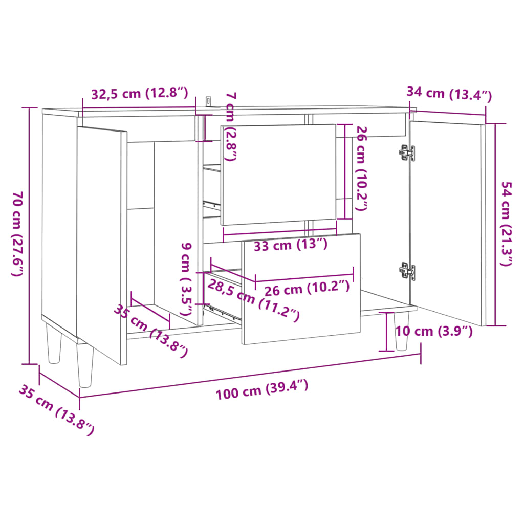 Sideboard Sonoma-Eiche 103,5x35x70 cm Holzwerkstoff
