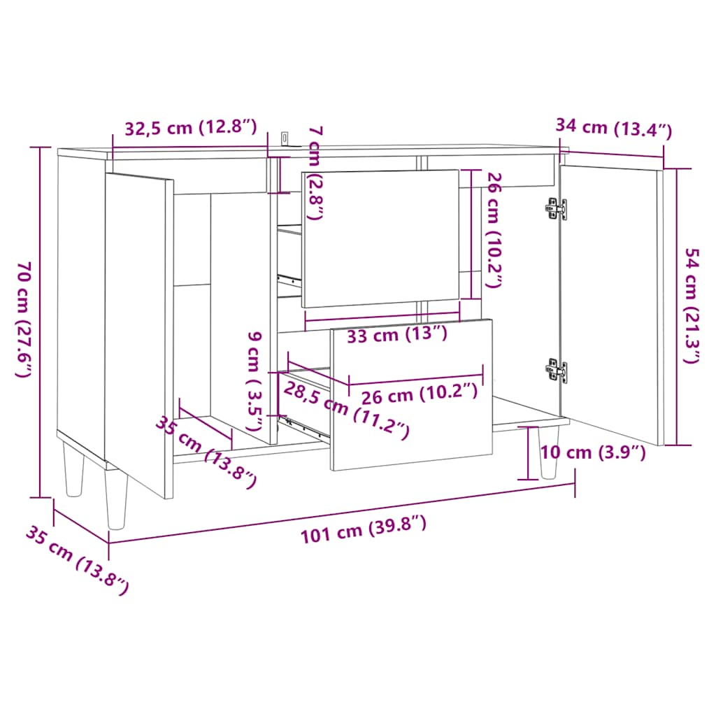 Sideboard Betongrau 103,5x35x70 cm Holzwerkstoff