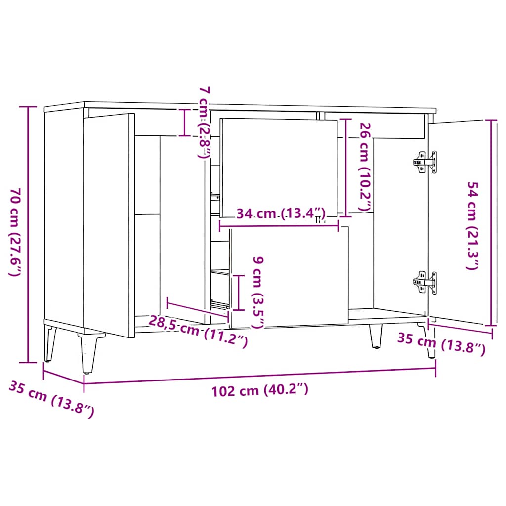 Sideboard Betongrau 102x35x70 cm Holzwerkstoff