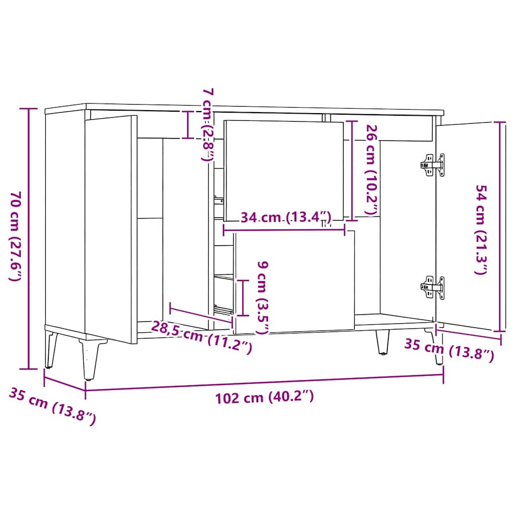 Sideboard Hochglanz-Weiß 102x35x70 cm Holzwerkstoff