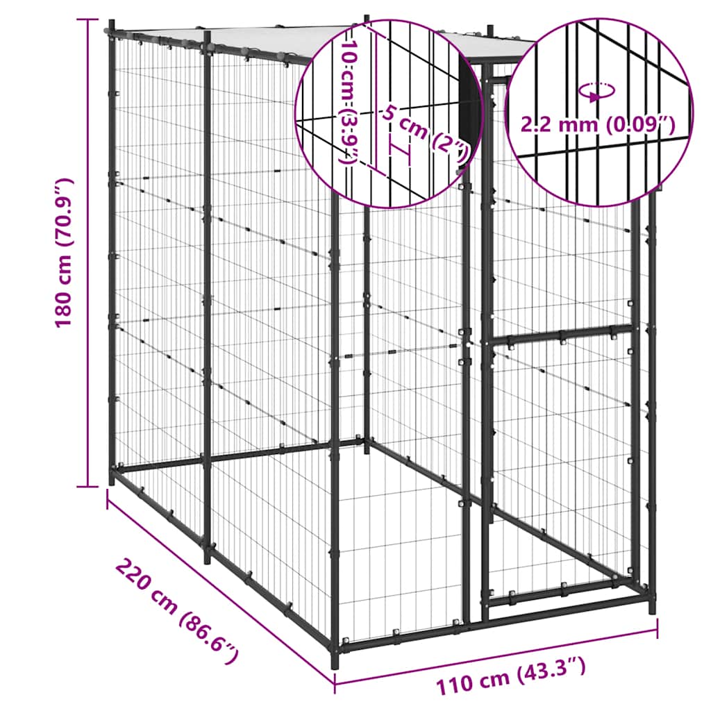 Outdoor-Hundezwinger Stahl mit Überdachung 110x220x180 cm