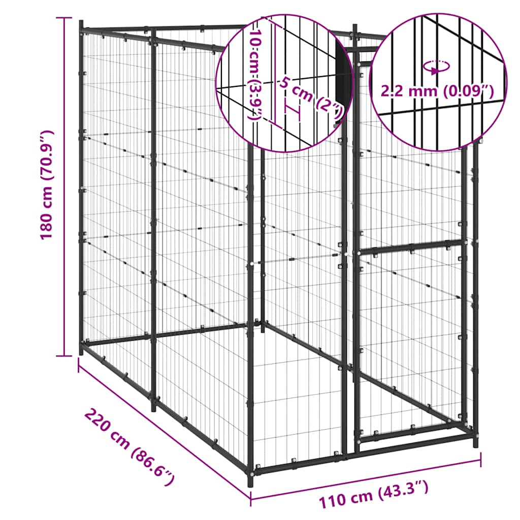 Outdoor-Hundezwinger Stahl 110x220x180 cm