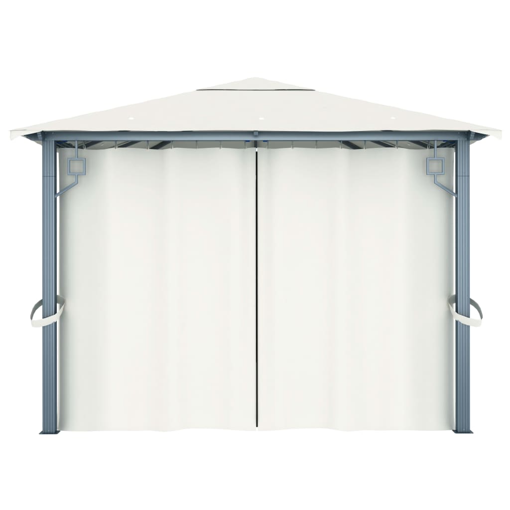 Pavillon mit Vorhängen & LED-Lichterkette 400x300 cm Creme Alu