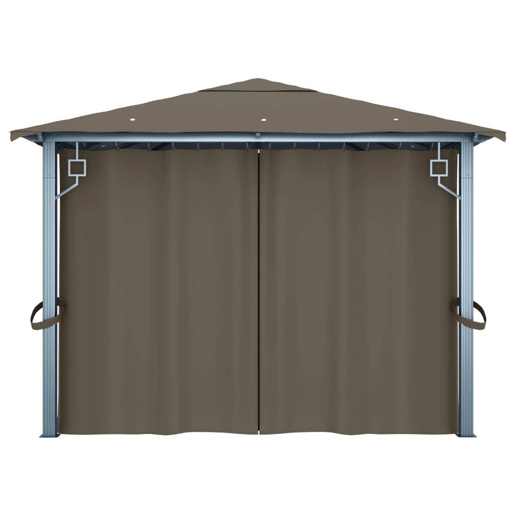 Pavillon mit Vorhängen & LED-Lichterkette 400x300 cm Taupe Alu