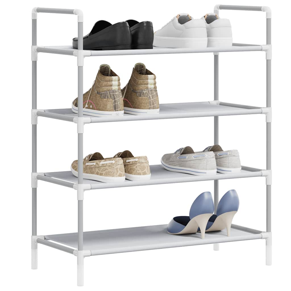Schuhregal mit 4 Böden Metall und Vliesstoff Silbern