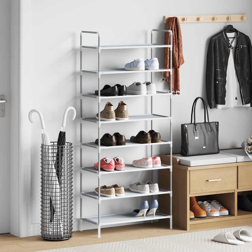 Schuhregal mit 8 Böden Metall und Vliesstoff Silbern