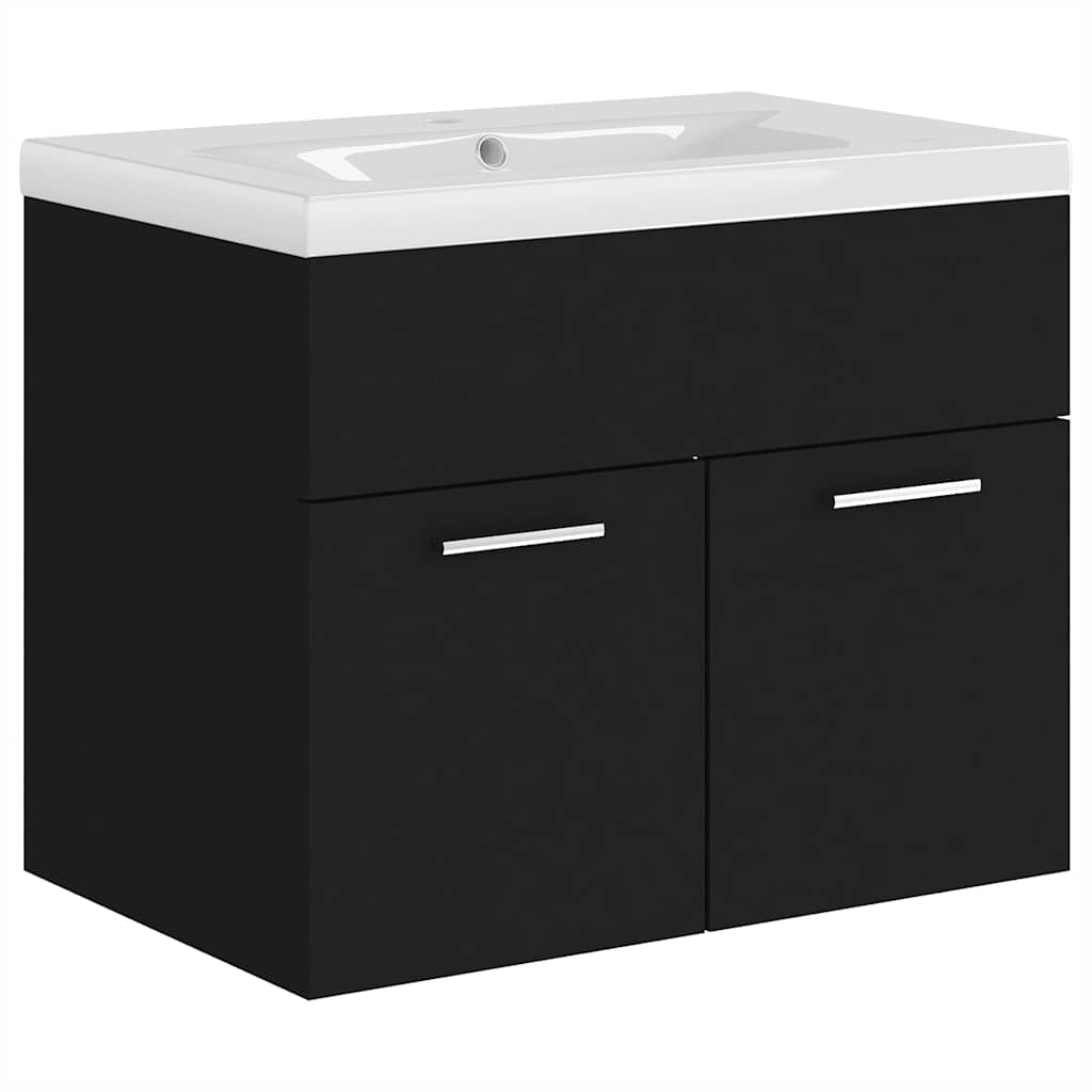 Waschbeckenunterschrank mit Einbaubecken Schwarz Holzwerkstoff