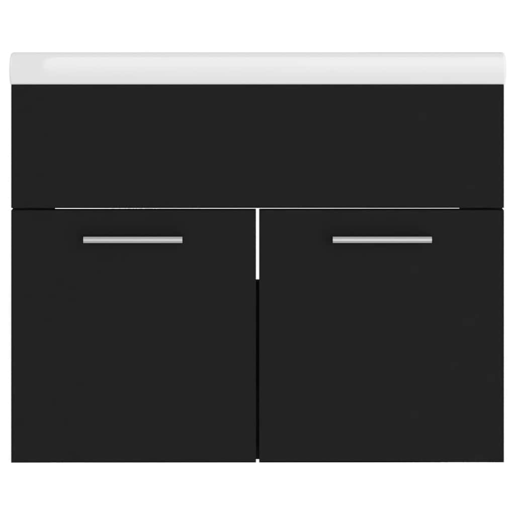 Waschbeckenunterschrank mit Einbaubecken Schwarz Holzwerkstoff