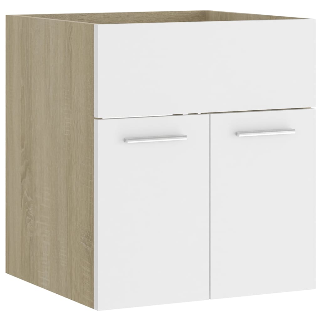 Badmöbel-Set Weiß und Sonoma-Eiche Holzwerkstoff