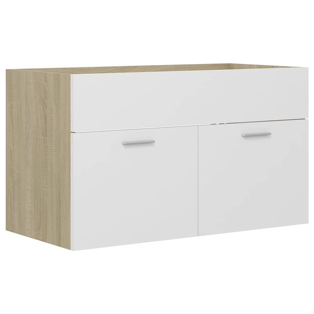Badmöbel-Set Weiß und Sonoma-Eiche Holzwerkstoff