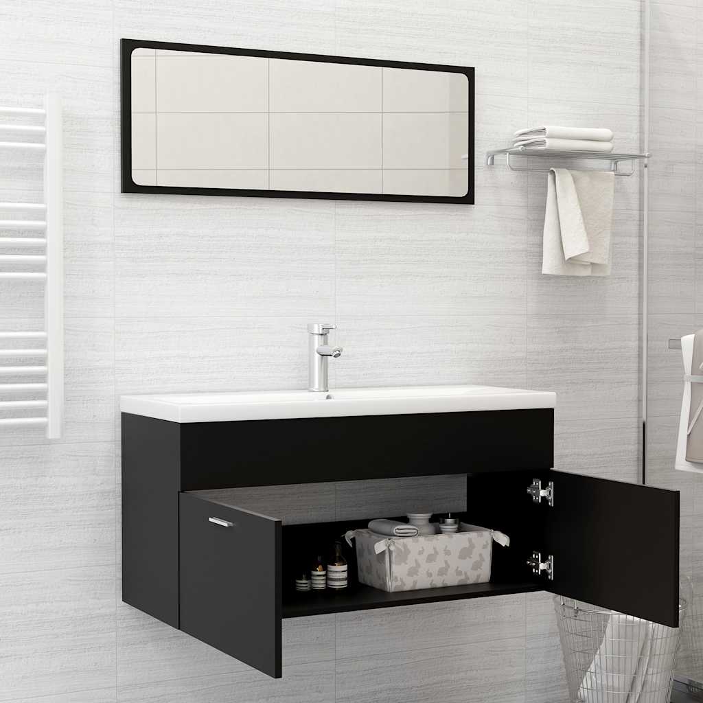 Badmöbel-Set Schwarz Holzwerkstoff
