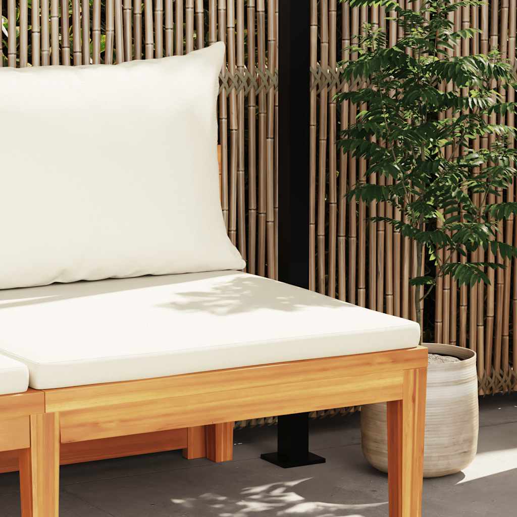 Gartenbank mit Tisch & Cremeweißen Kissen Massivholz Akazie