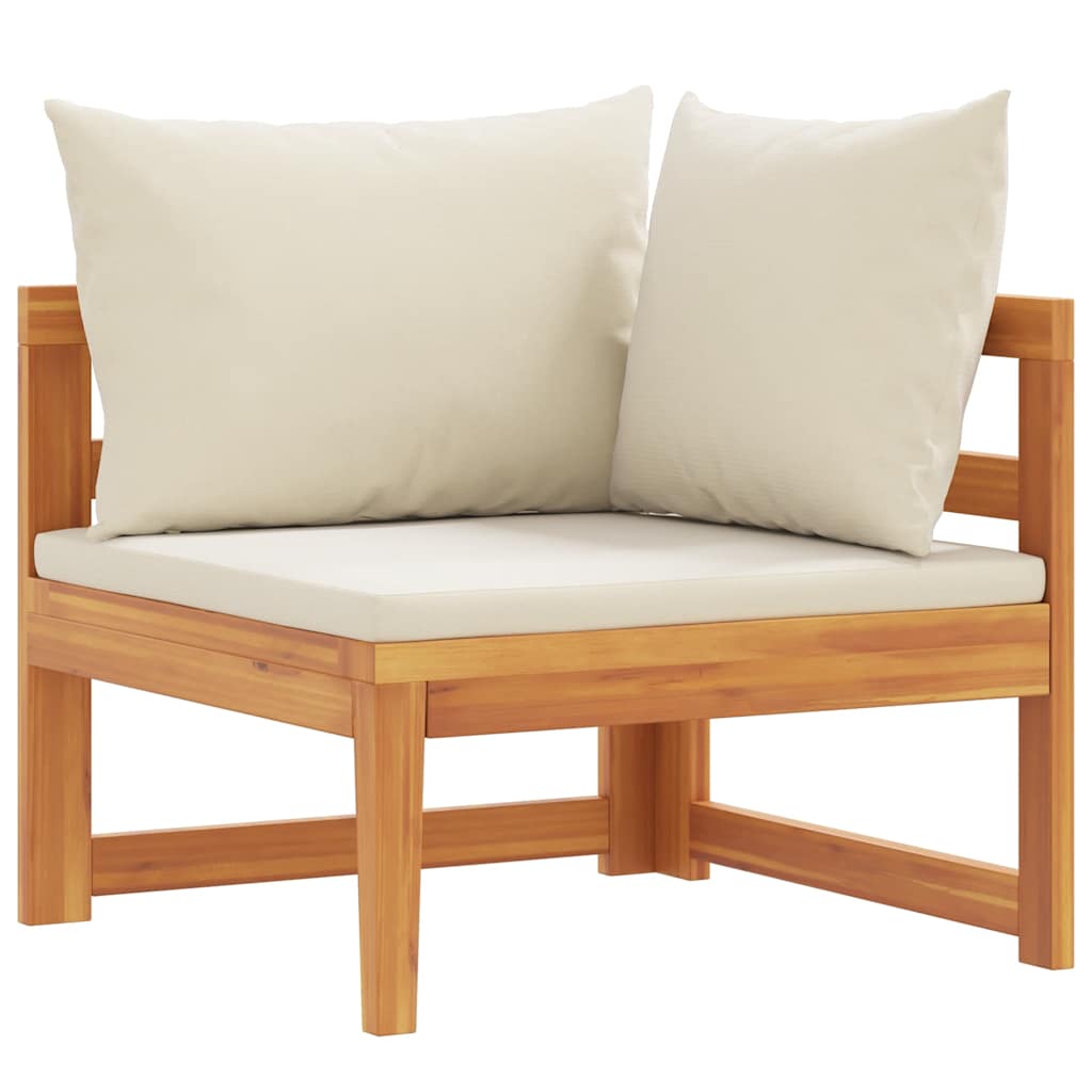 Ecksofa mit Cremeweißen Kissen Massivholz Akazie