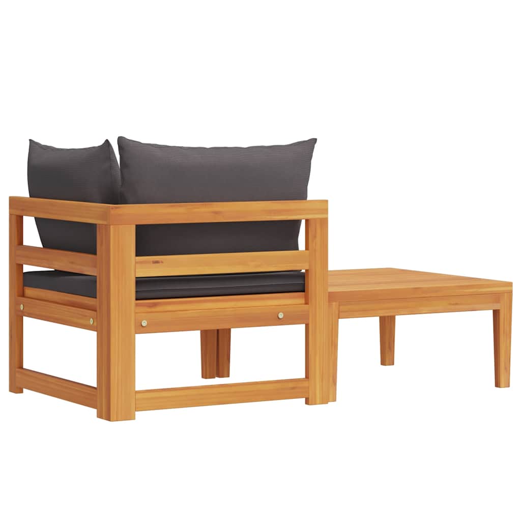 2-tlg. Garten-Lounge-Set mit Dunkelgrauen Kissen Akazienholz