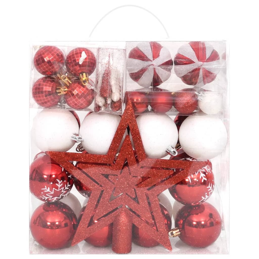 64-tlg. Weihnachtskugel-Set Rot und Weiß