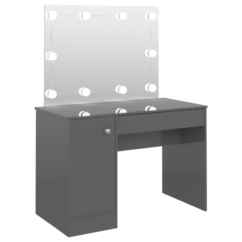 Schminktisch LED-Beleuchtung 110x55x145 cm MDF Hochglanz-Grau