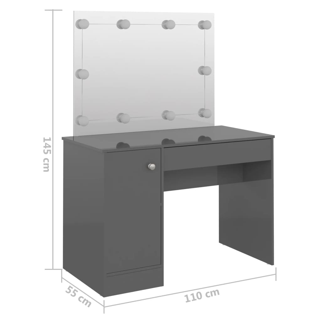 Schminktisch LED-Beleuchtung 110x55x145 cm MDF Hochglanz-Grau