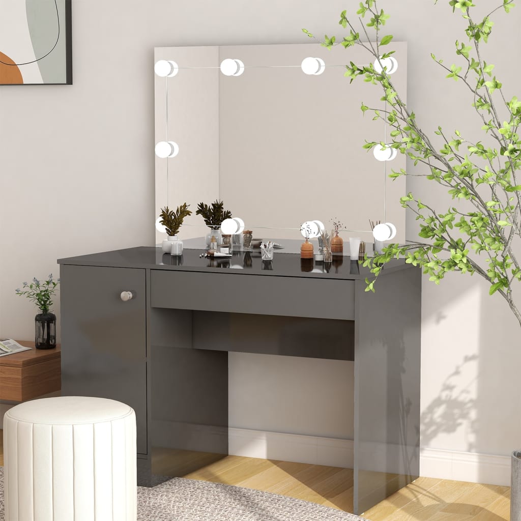 Schminktisch LED-Beleuchtung 110x55x145 cm MDF Hochglanz-Grau