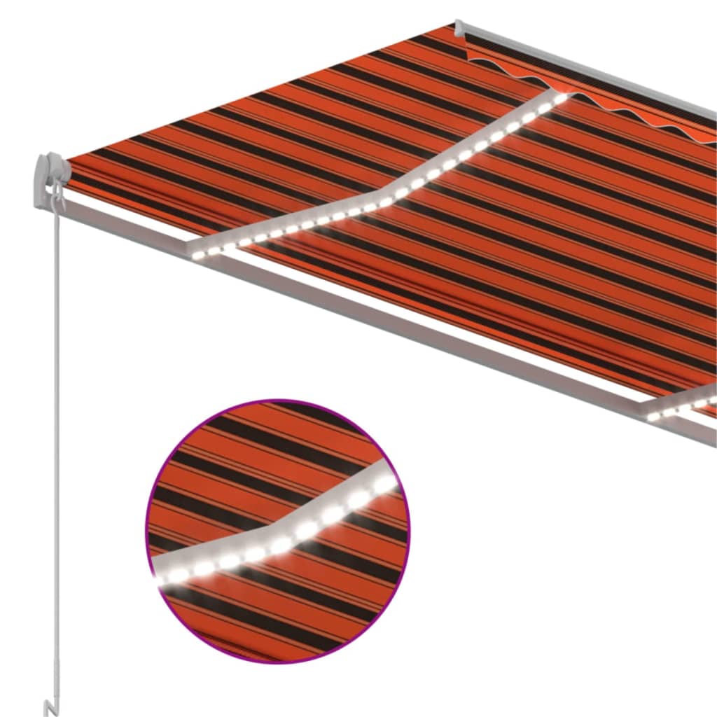 Markise Manuell Einziehbar mit LED 350x250 cm Orange Braun