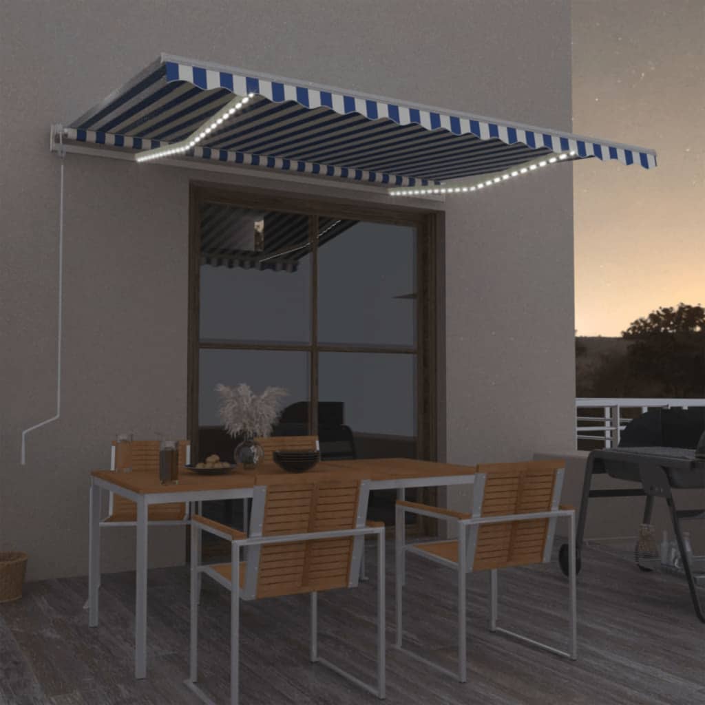 Automatische Markise mit LED Windsensor 400x300 cm Blau Weiß