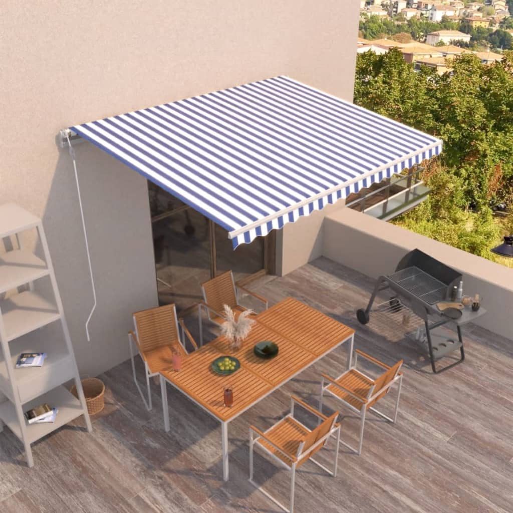 Markise Automatisch Einziehbar 450x300 cm Blau und Weiß