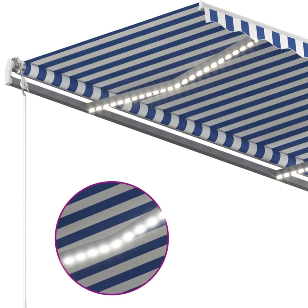Automatische Markise mit LED Windsensor 450x300cm Blau und Weiß