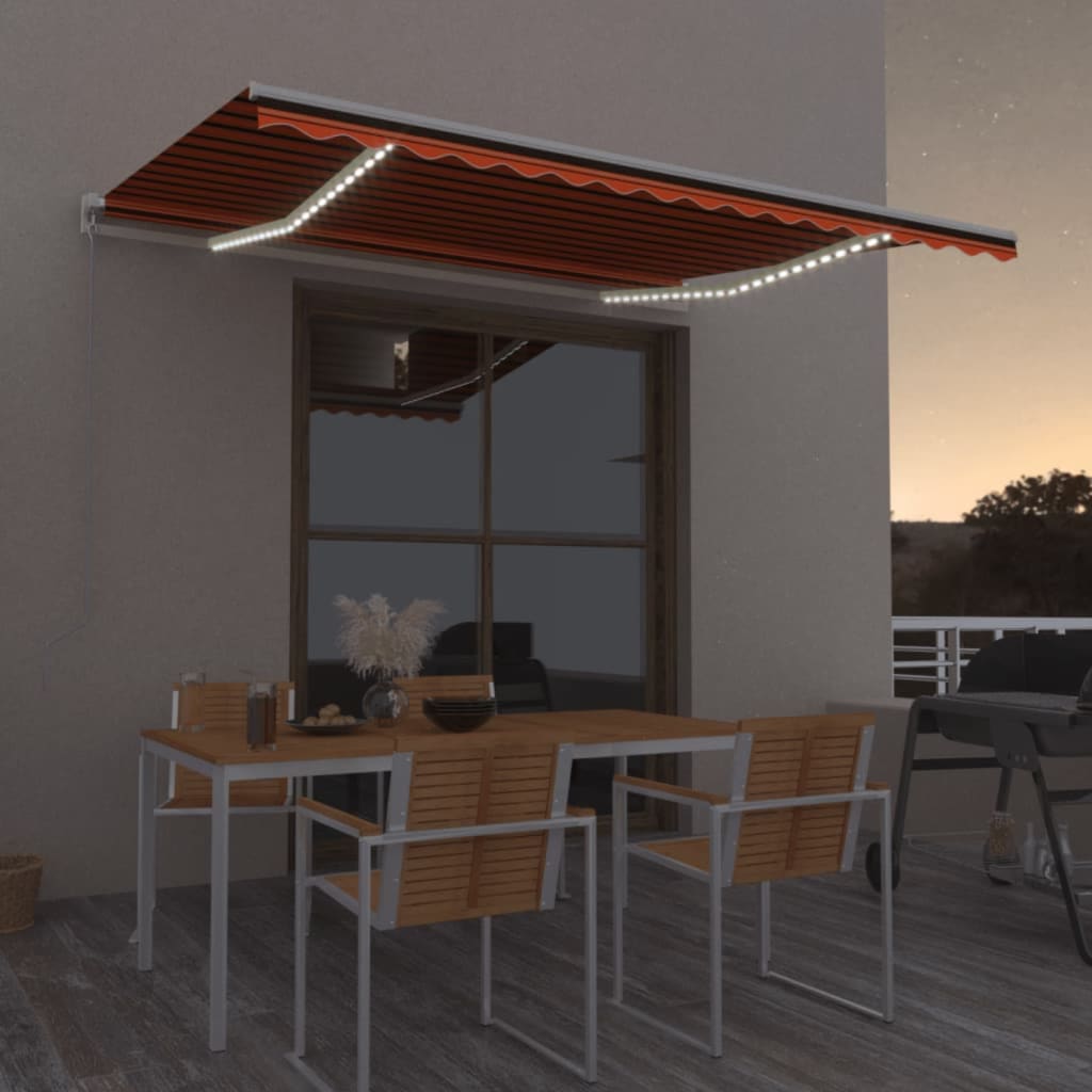 Markise Manuell Einziehbar mit LED 400x350 cm Orange und Braun