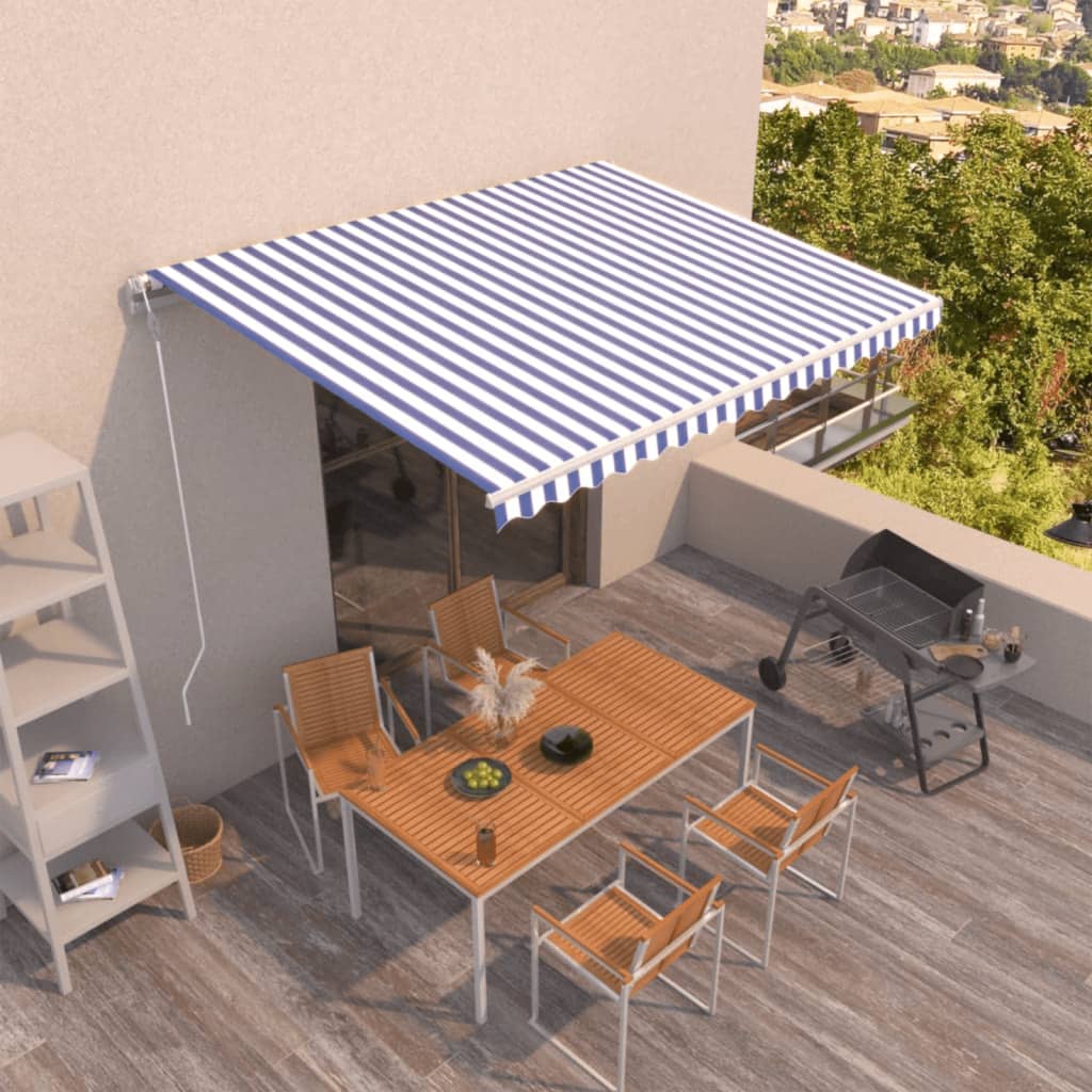 Markise Automatisch Einziehbar 450x350 cm Blau und Weiß