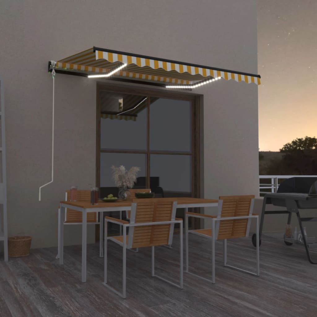 Automatische Markise mit LED & Windsensor 300x250 cm Gelb/Weiß