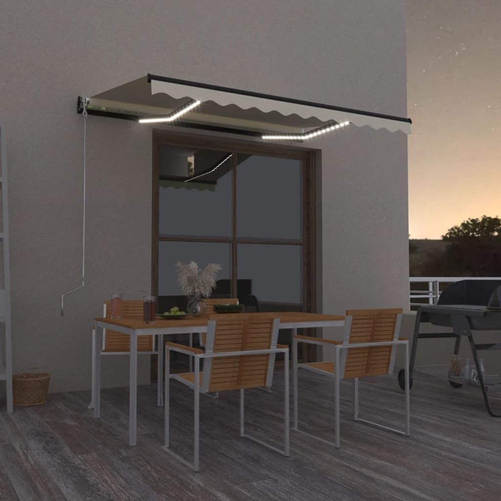 Markise Manuell Einziehbar mit LED 400x300 cm Creme