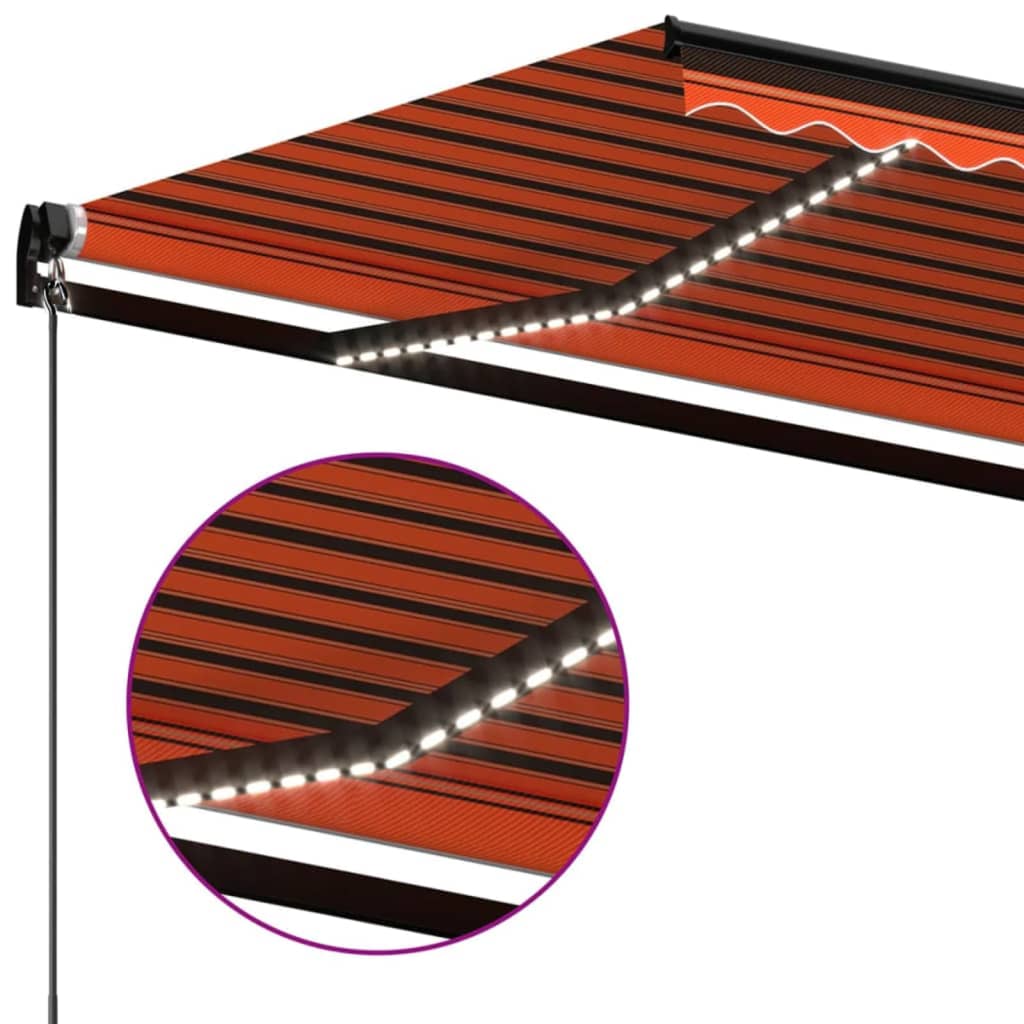 Markise Manuell Einziehbar mit LED 400x300 cm Orange und Braun