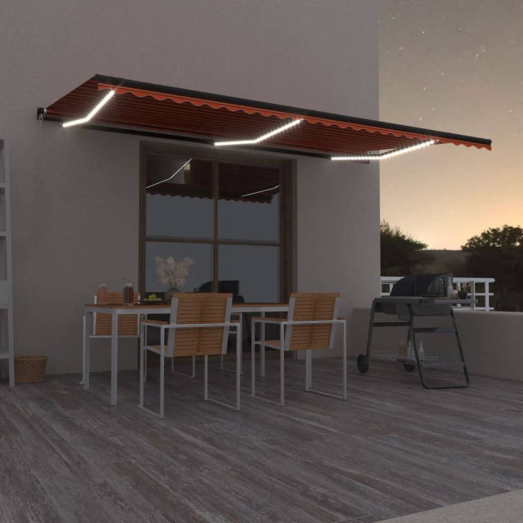 Markise Manuell Einziehbar mit LED 600x300 cm Orange & Braun