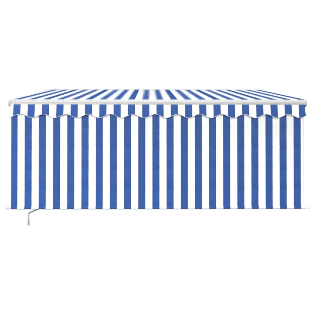 Markise Manuell Einziehbar mit Rollo LED 3,5x2,5m Blau Weiß