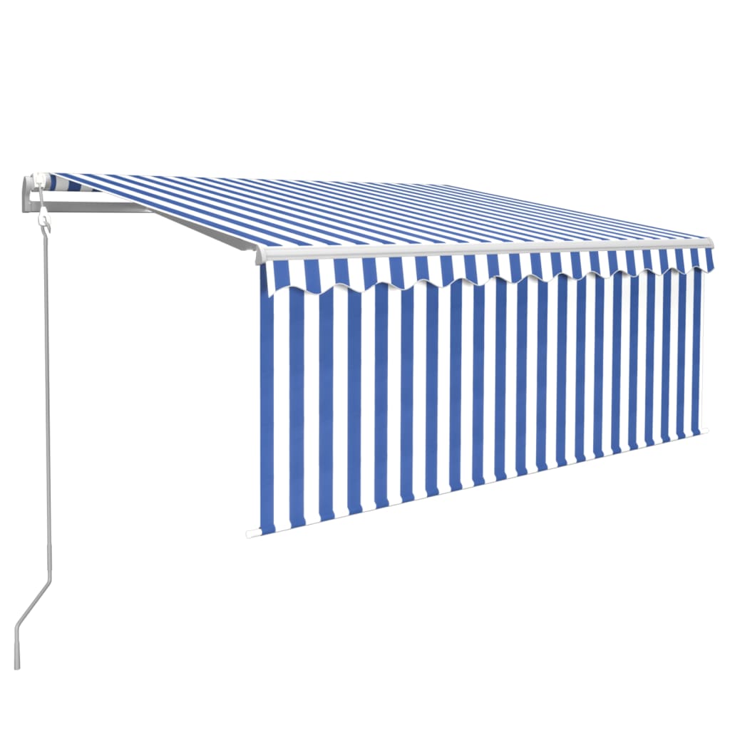 Markise Automatisch Einziehbar mit Volant 3,5x2,5 m Blau & Weiß