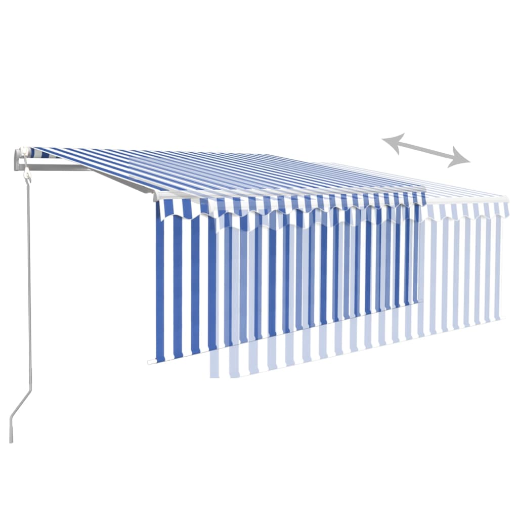 Markise Automatisch Einziehbar mit Volant 3,5x2,5 m Blau & Weiß