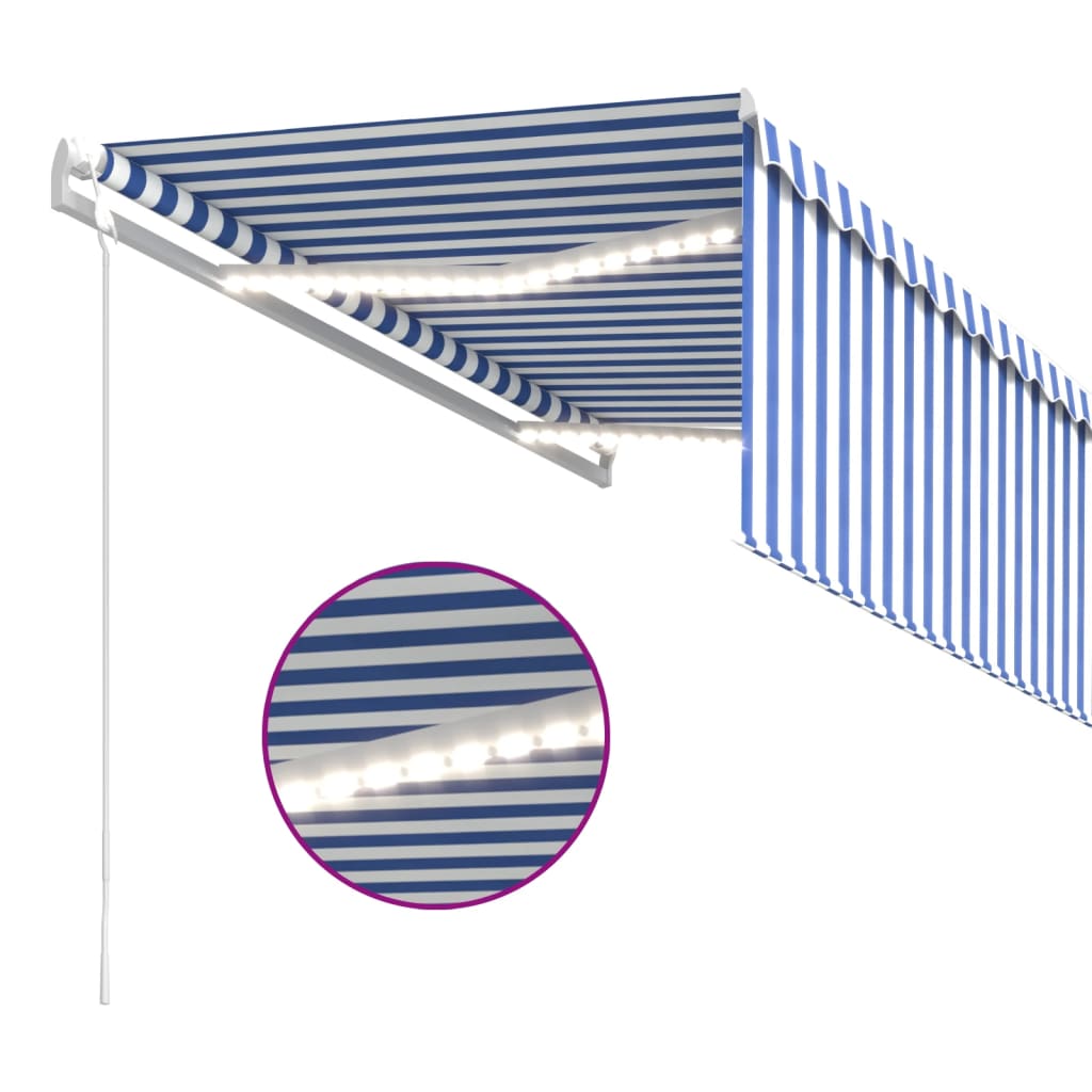 Markise Automatisch mit Rollo LED Windsensor 3,5x2,5m Blau Weiß