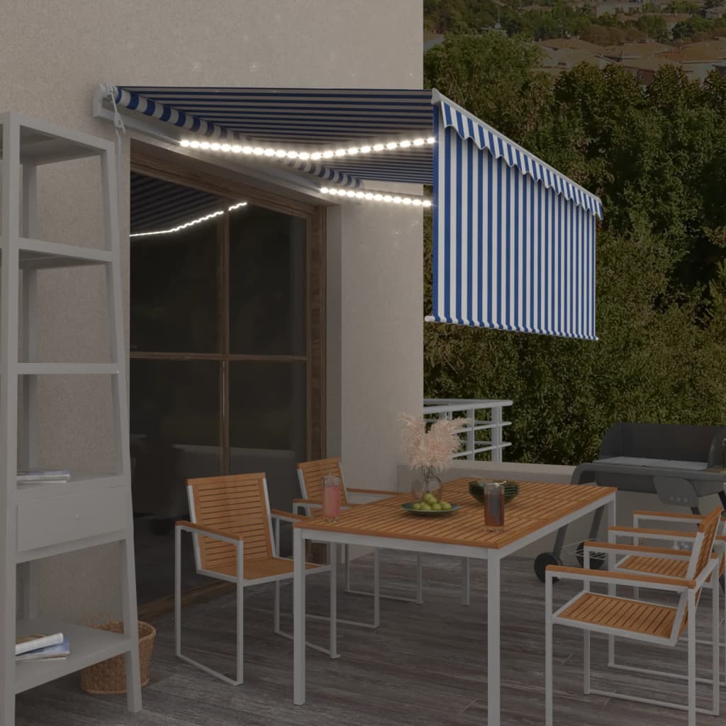 Markise Automatisch mit Rollo LED Windsensor 3,5x2,5m Blau Weiß
