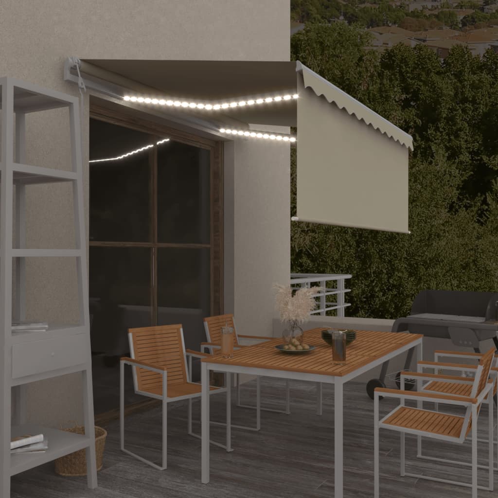 Markise Automatisch mit Rollo LED Windsensor 3,5x2,5m Creme