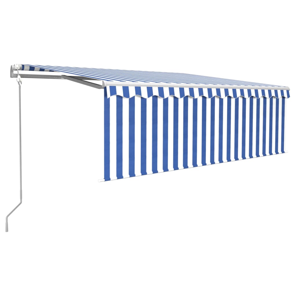 Markise Automatisch mit Rollo LED Windsensor 4x3 m Blau & Weiß