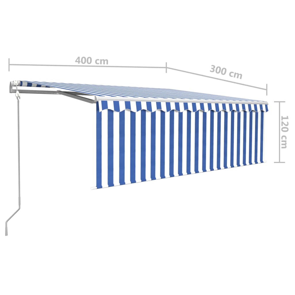 Markise Automatisch mit Rollo LED Windsensor 4x3 m Blau & Weiß