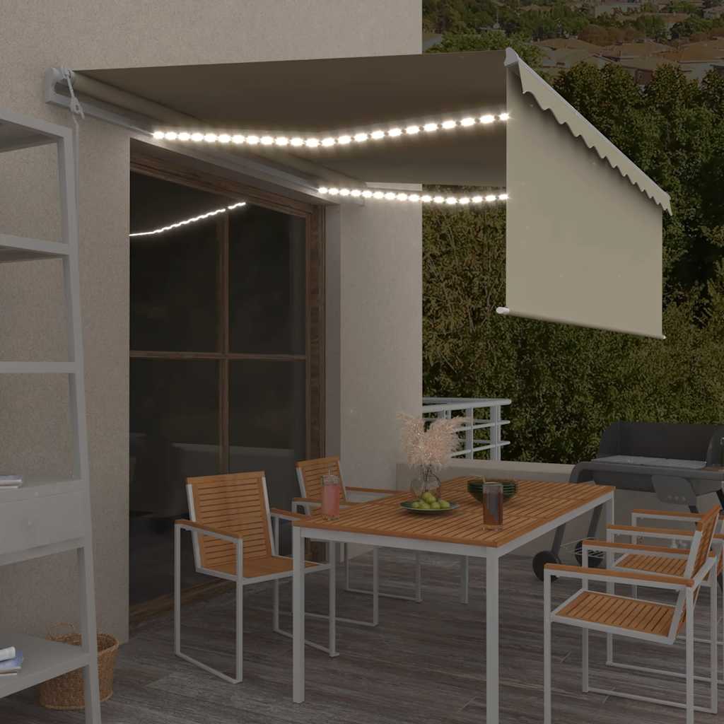 Markise Automatisch mit Rollo LED Windsensor 4x3 m Creme