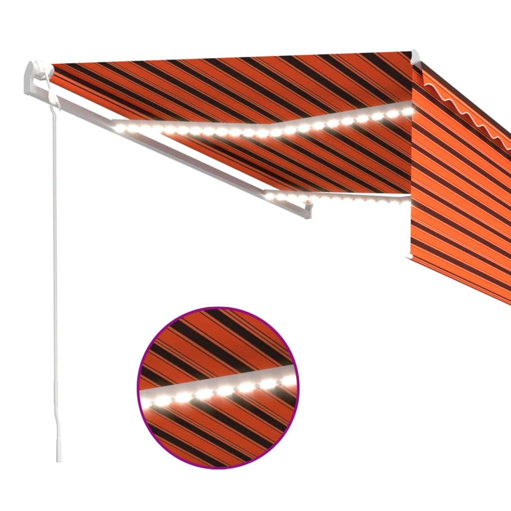 Markise Automatisch mit Rollo LED Windsensor 4x3 m Orange Braun